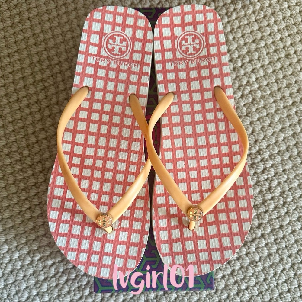 💯Authentic Tory Burch Plaid Flip Flop